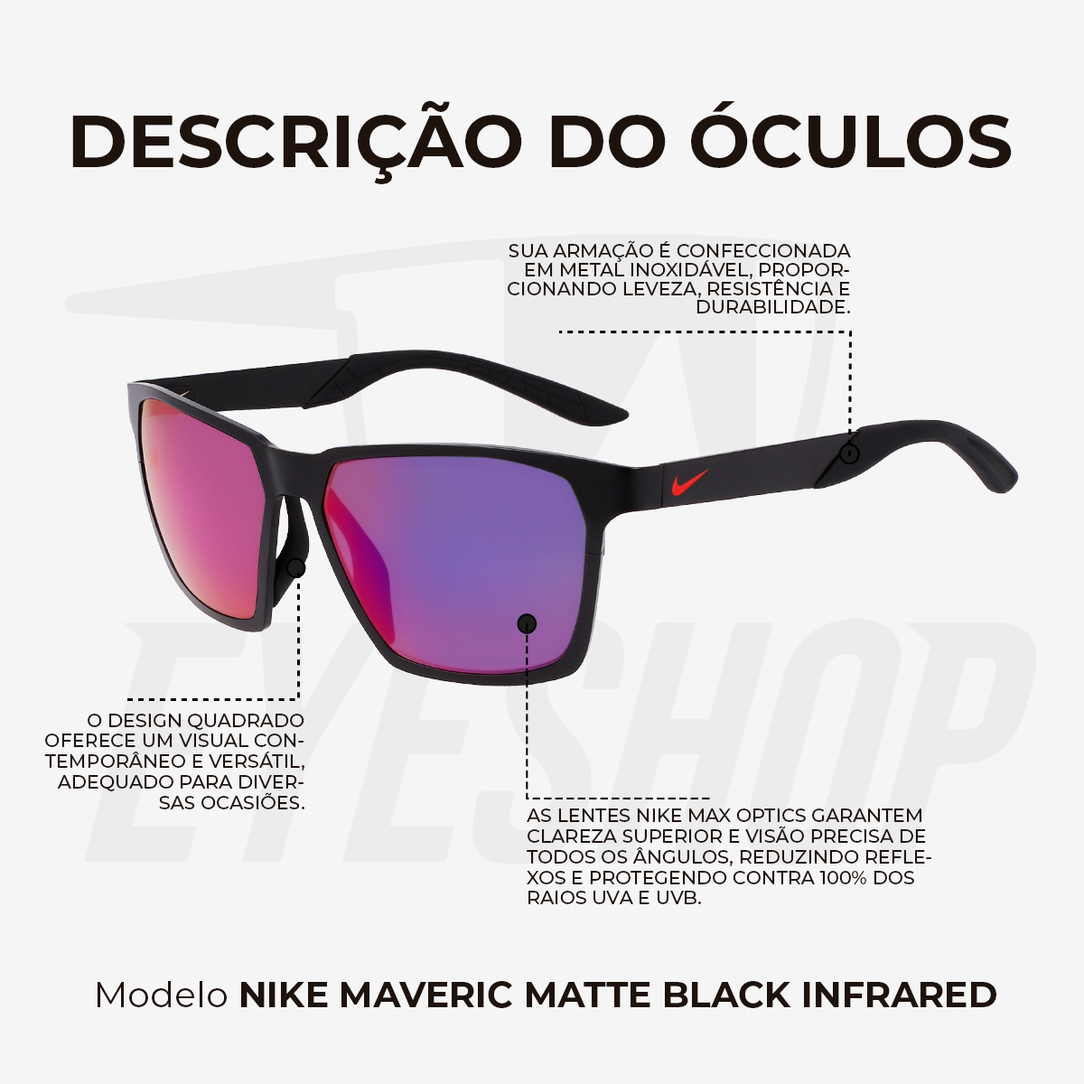 Óculos de Sol Nike Maverick Valor IF0963X Matte Black / Infrared Mirror