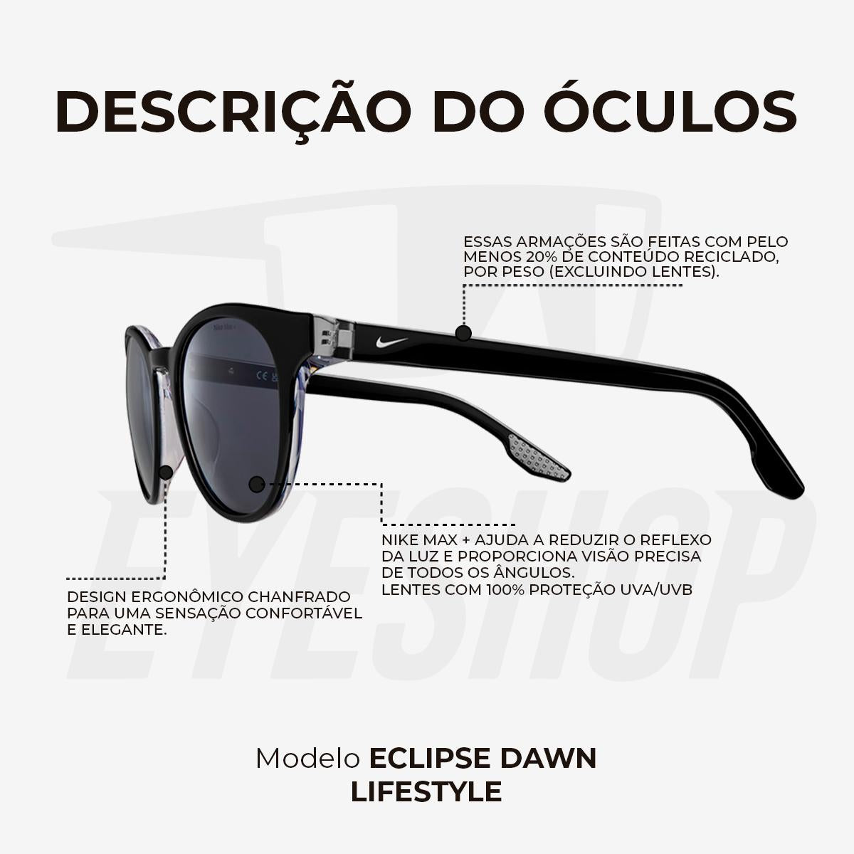 Óculos de Sol Nike Eclipse Dawn EV2046 Black Dark Grey