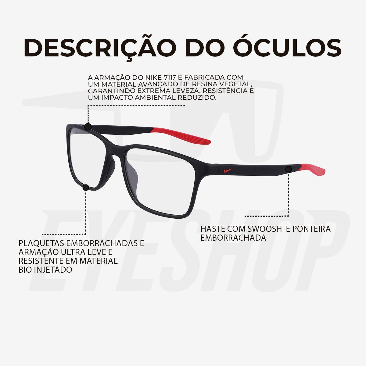 Óculos de Grau Nike 7117 Matte Black/Gym Red