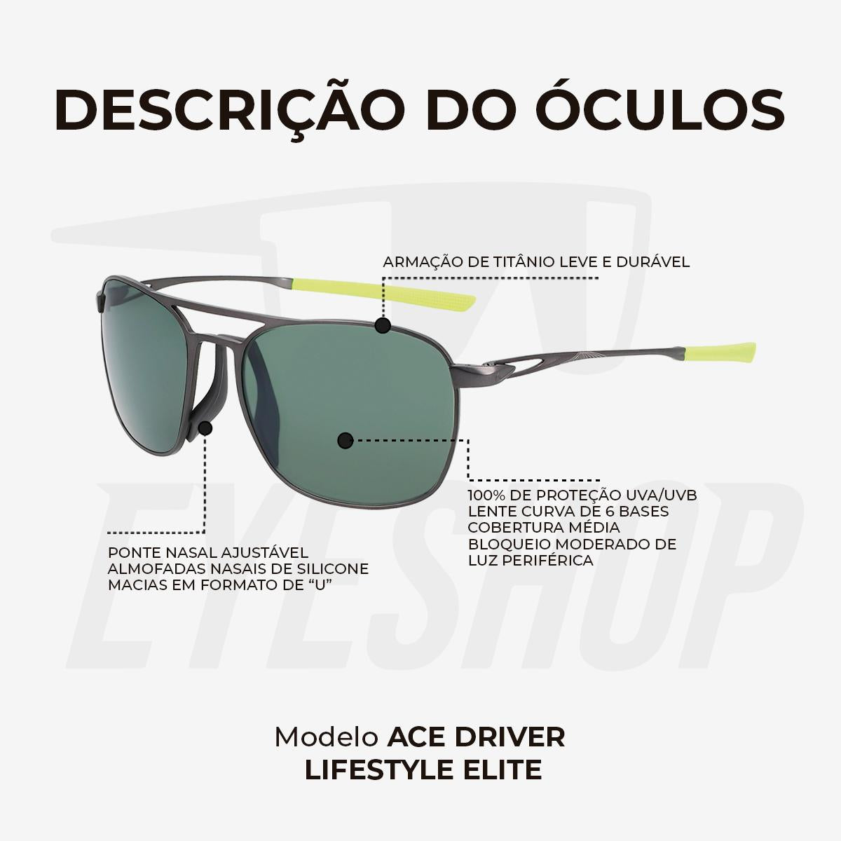 Óculos Sol Nike Ace Driver EV24010 Satin Gunmetal Green Polarized