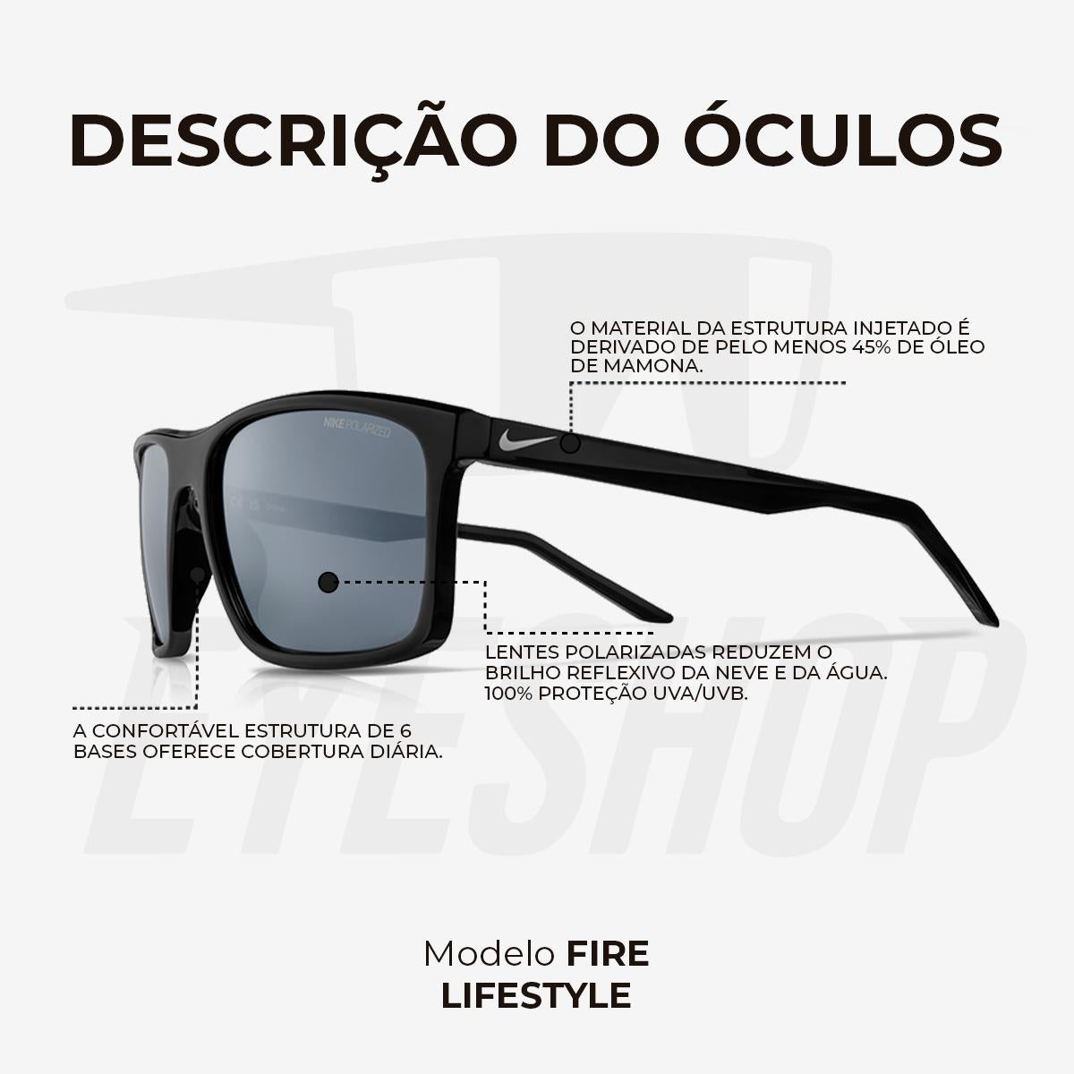 Óculos de Sol Nike Fire FD1819 Matte Black Polarizado