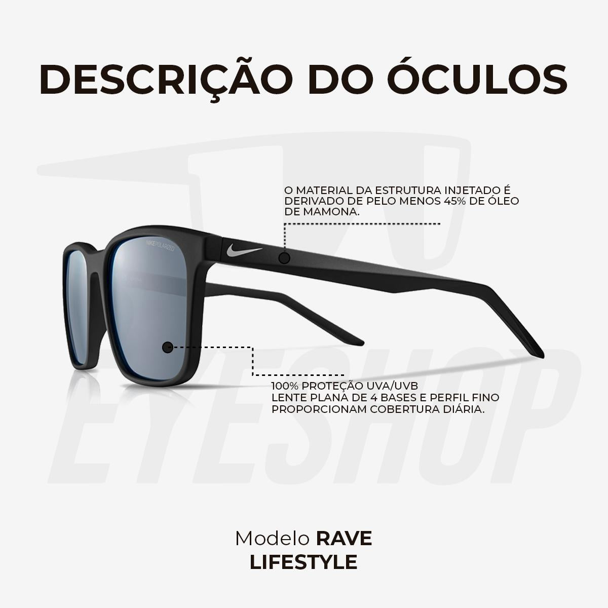 Óculos de Sol Nike Rave FD 1849 Matte Black Polarizado
