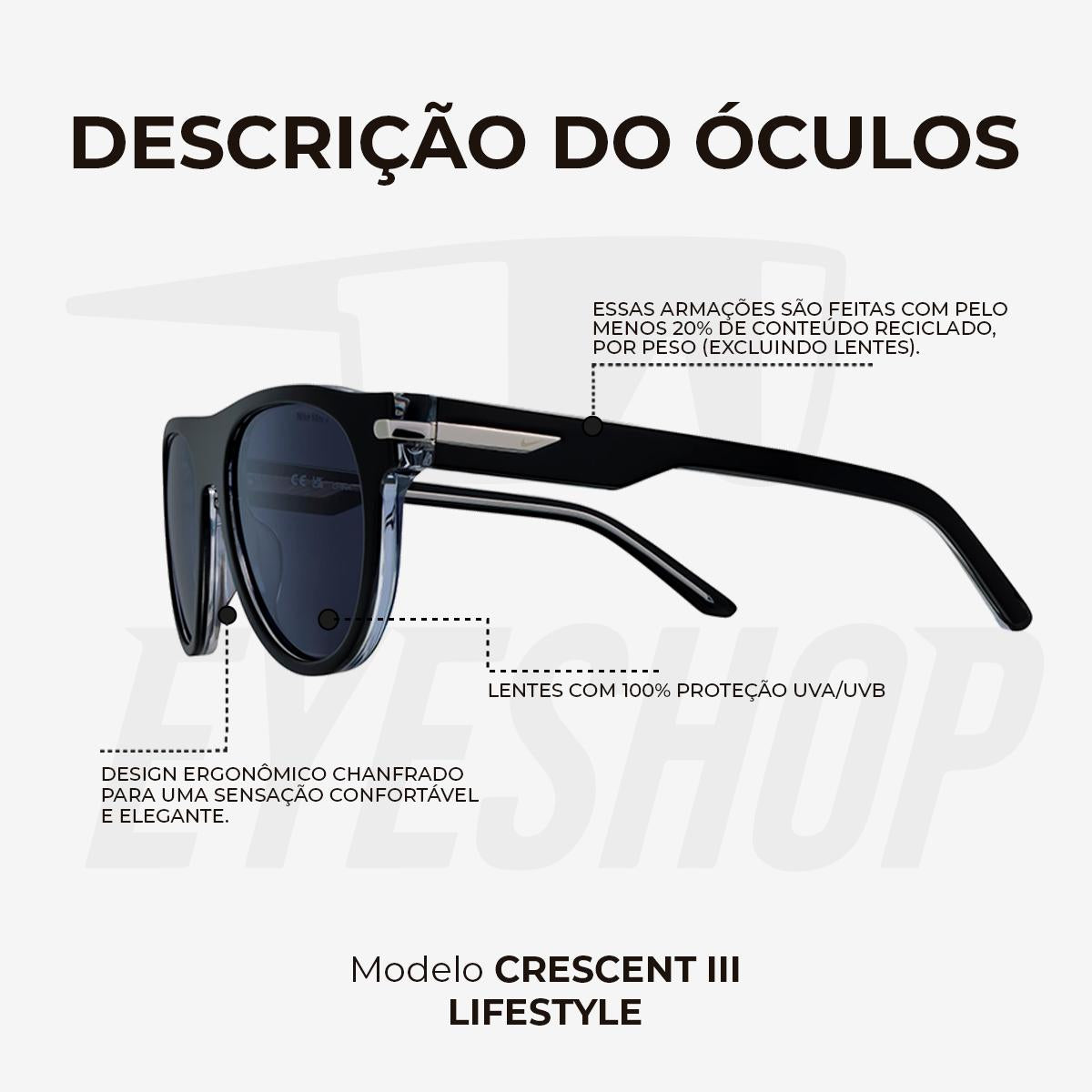Óculos de Sol Nike Crescent III EV24019 Black Dark Gray