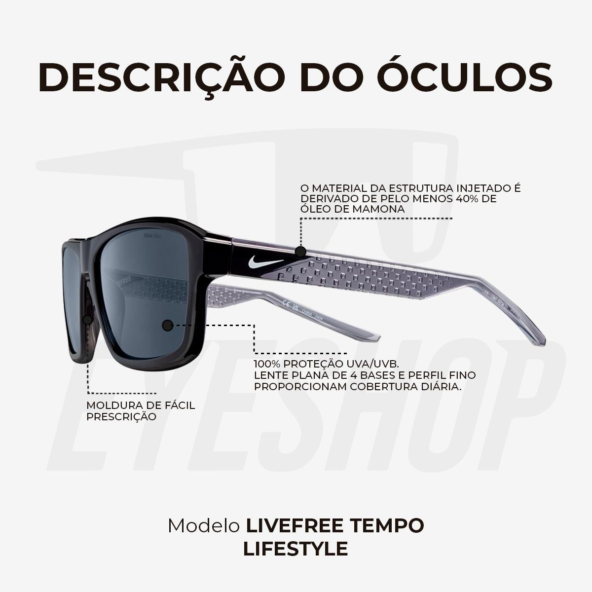 Óculos de Sol Nike Livefree Tempo EV24044 Black Grey