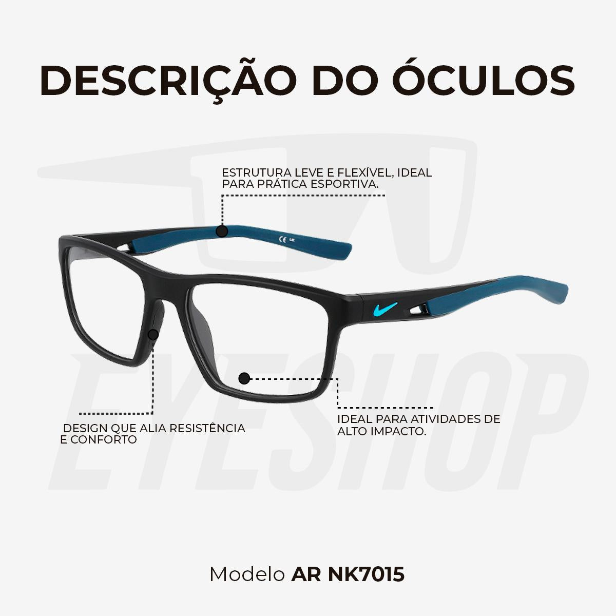 Óculos de Grau Nike 7015 Matte Black Space Blue
