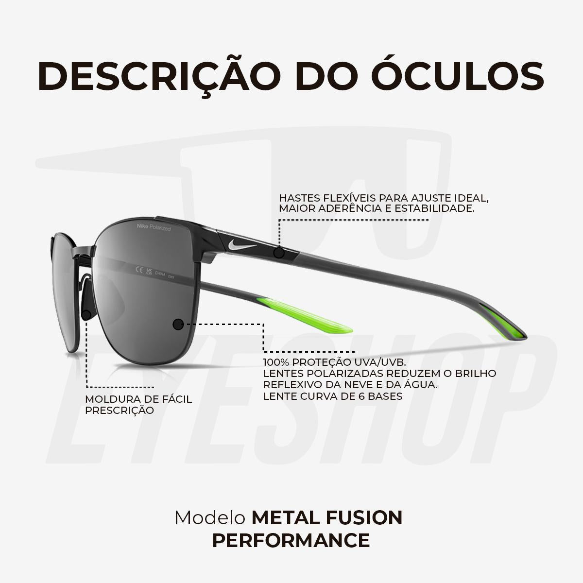 Óculos Sol Nike Metal Fusion FV2384 Satin Black Polarizado