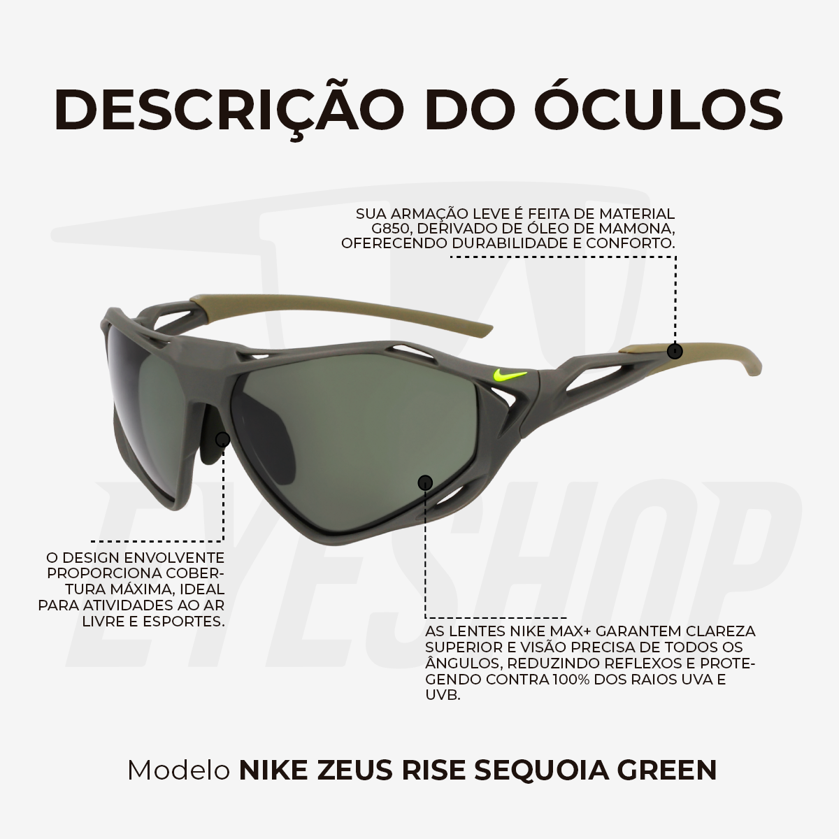 Óculos de Sol Nike Zeus Rise IF1120X Matte Sequoia / Green