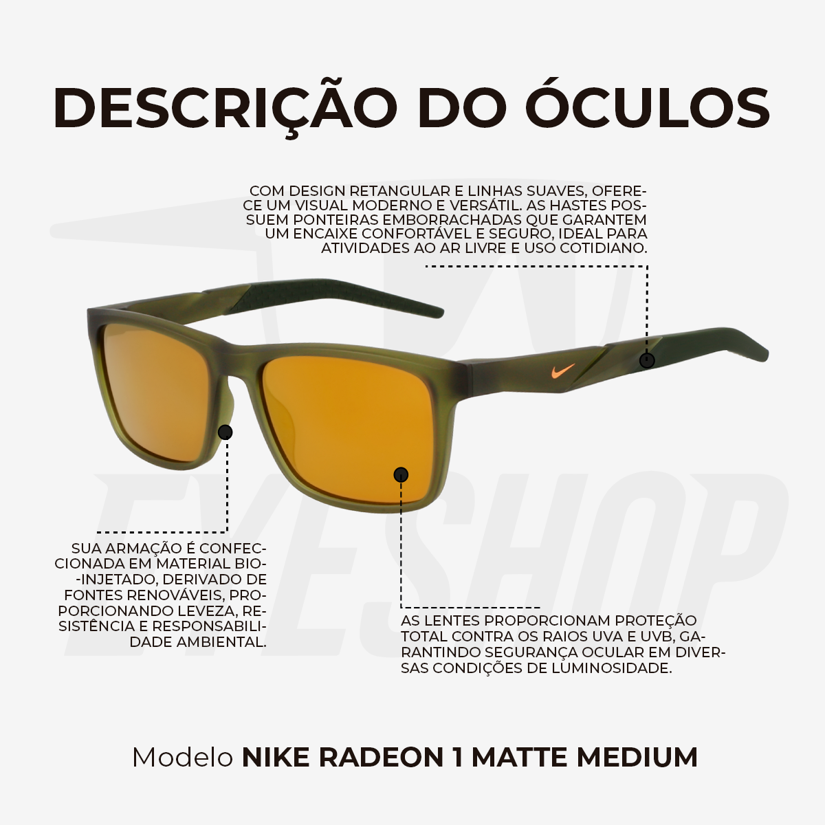 Óculos de Sol Nike Radeon 1 FV2403 Matte Medium Olive/Bronze Mirror