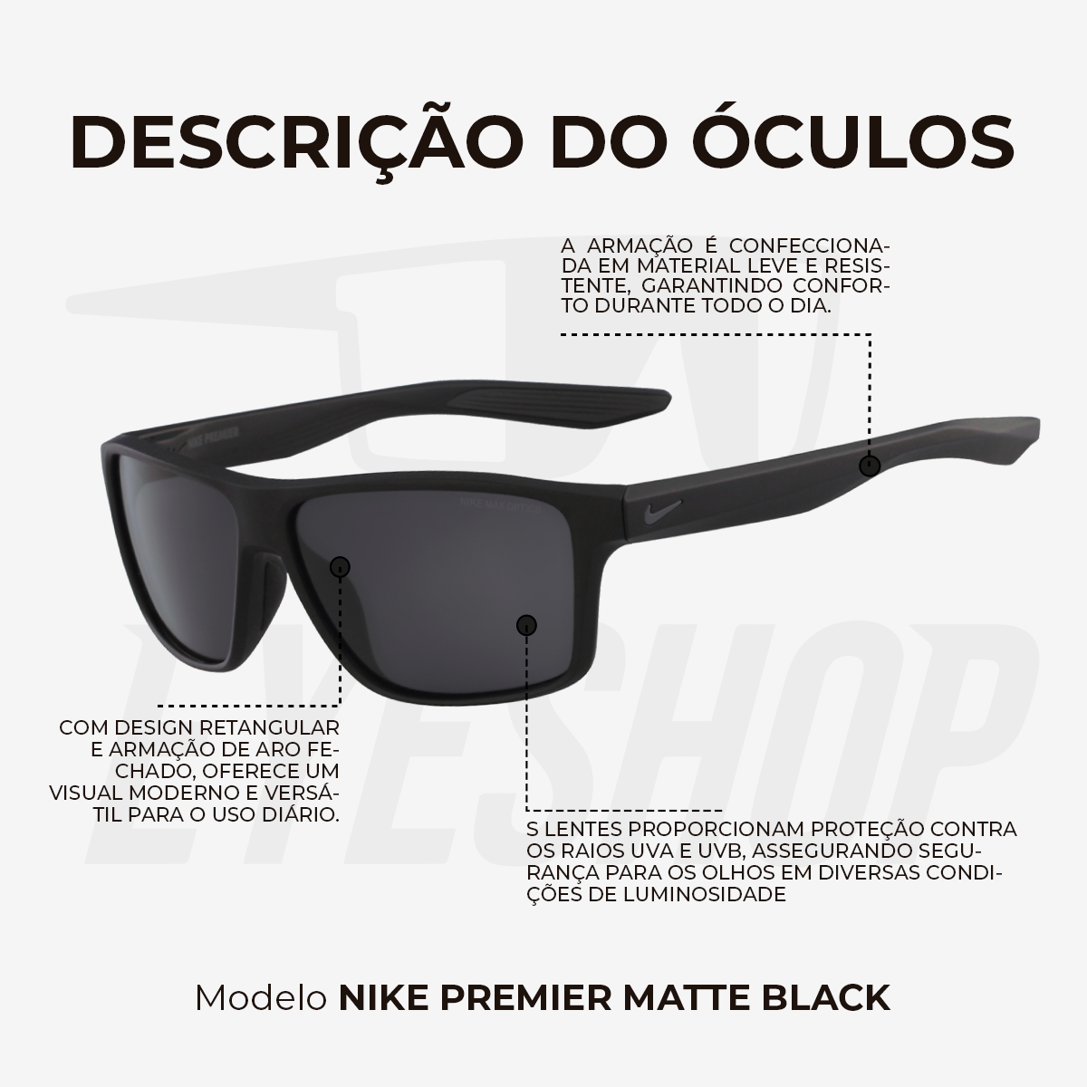 Óculos de Sol Nike Premier EV1071 Matte Black/Dark Grey