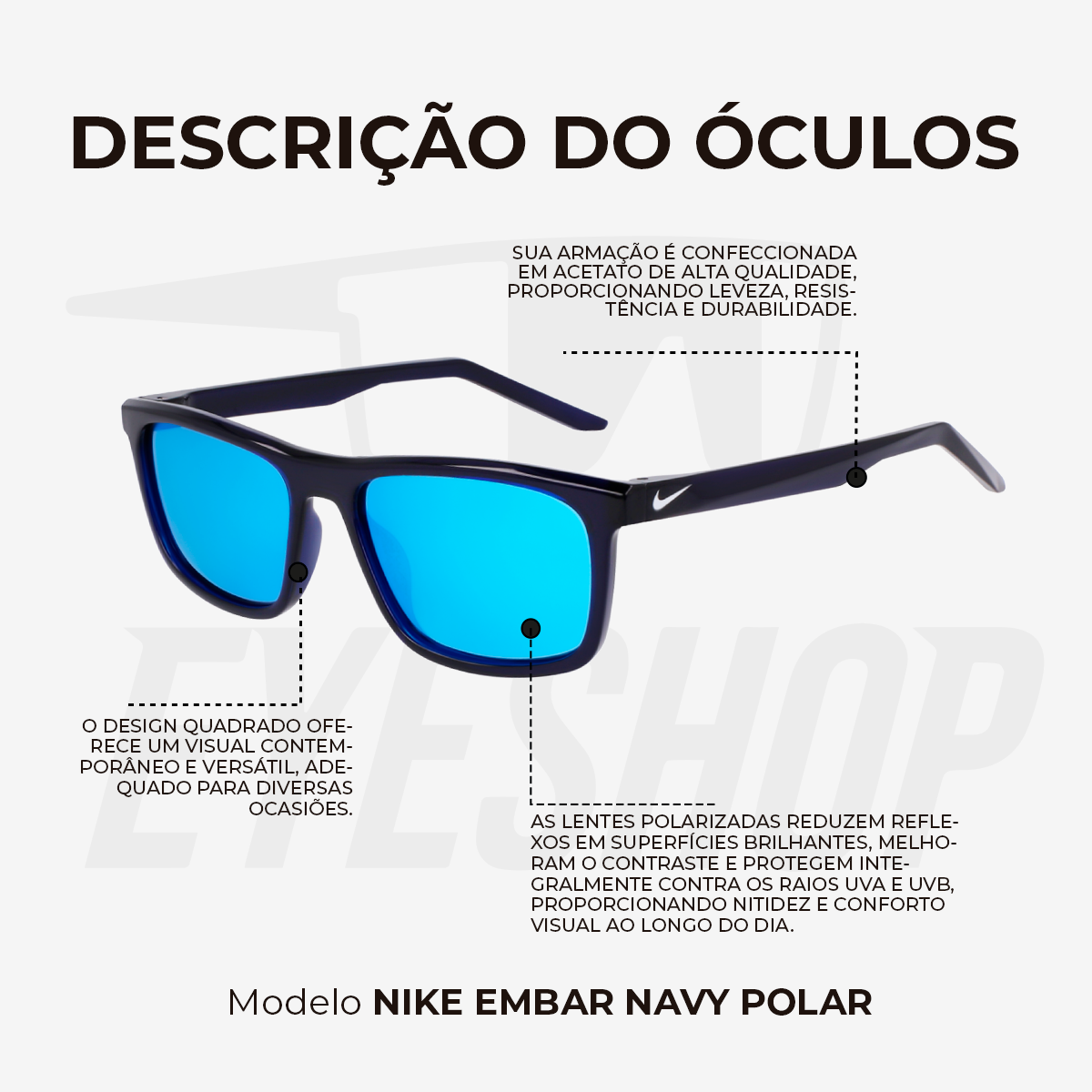 Óculos de Sol Nike Embar FV2409 Navy / Polar Blue Mirror Polarized