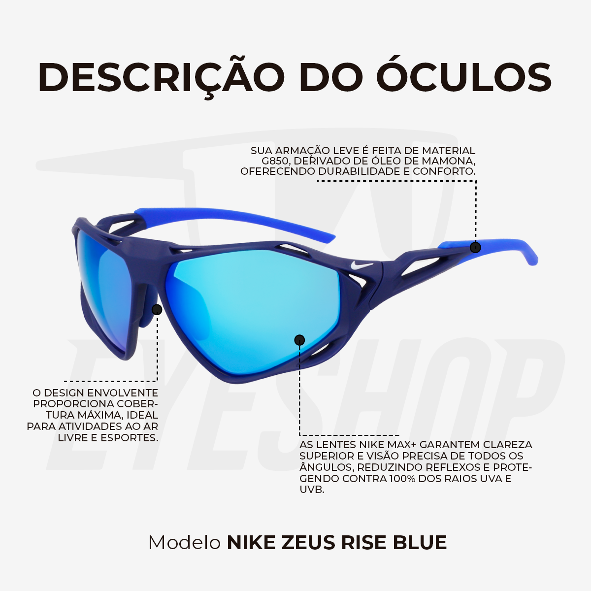 Óculos de Sol Nike Zeus Rise IF1120X Matte Void Blue / Blue Mirror