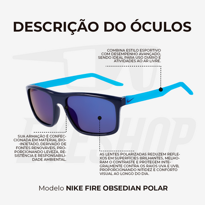 Óculos de Sol Nike Fire FD1818 Obsidian/Polar Blue Flash
