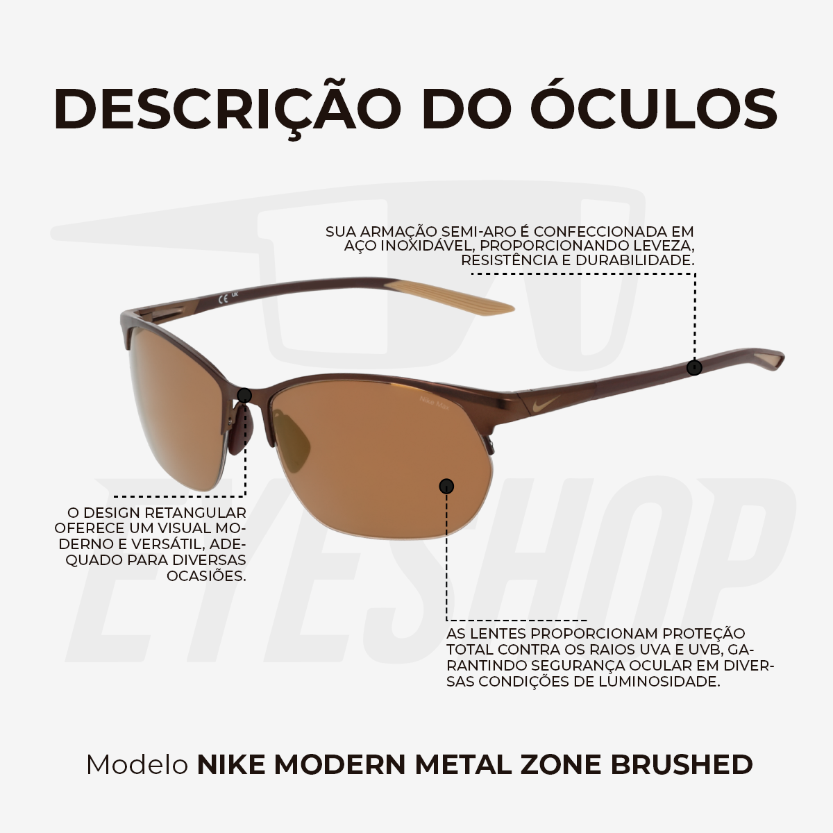 Óculos de Sol Nike Modern Metal Zone IH0911X Brushed Walnut / Amber Mirror