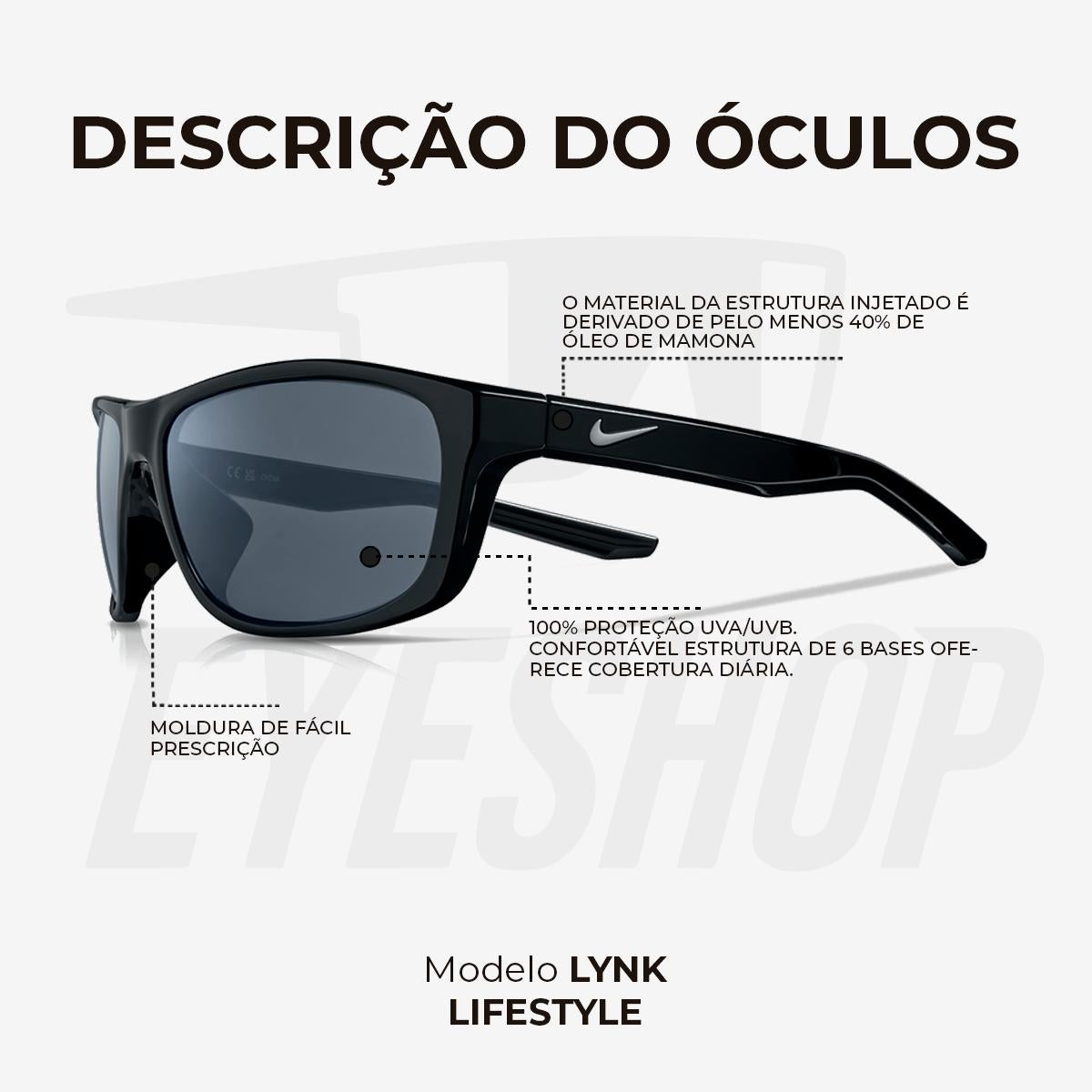 Óculos de Sol Nike Lynk FD1806 Black Dark Grey