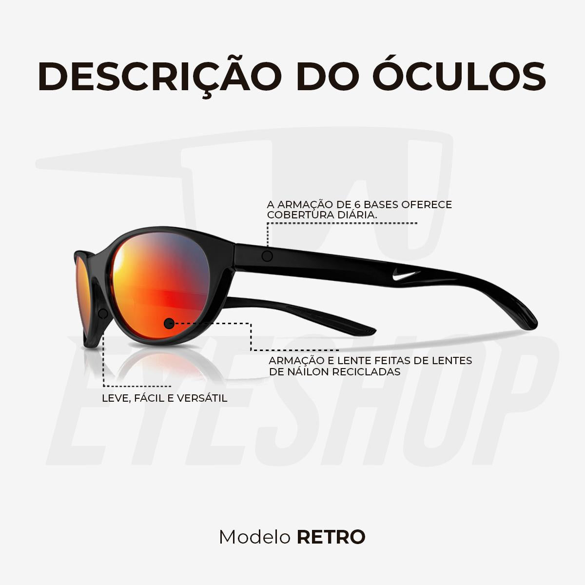 Óculos de Sol Nike Retro M DV6954 Black Red Mirror