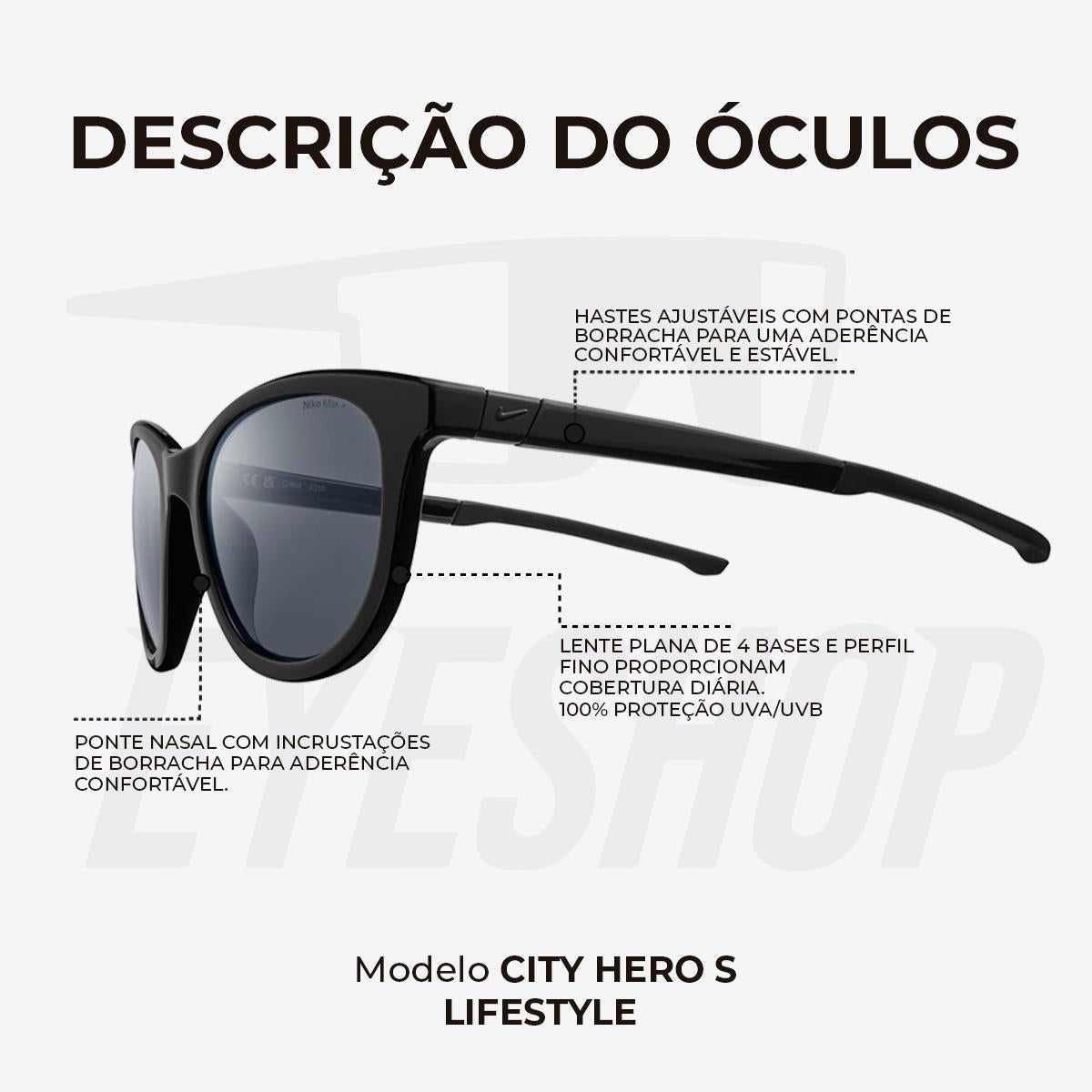 Óculos de Sol Nike City Hero EV24007 Black Dark Gray