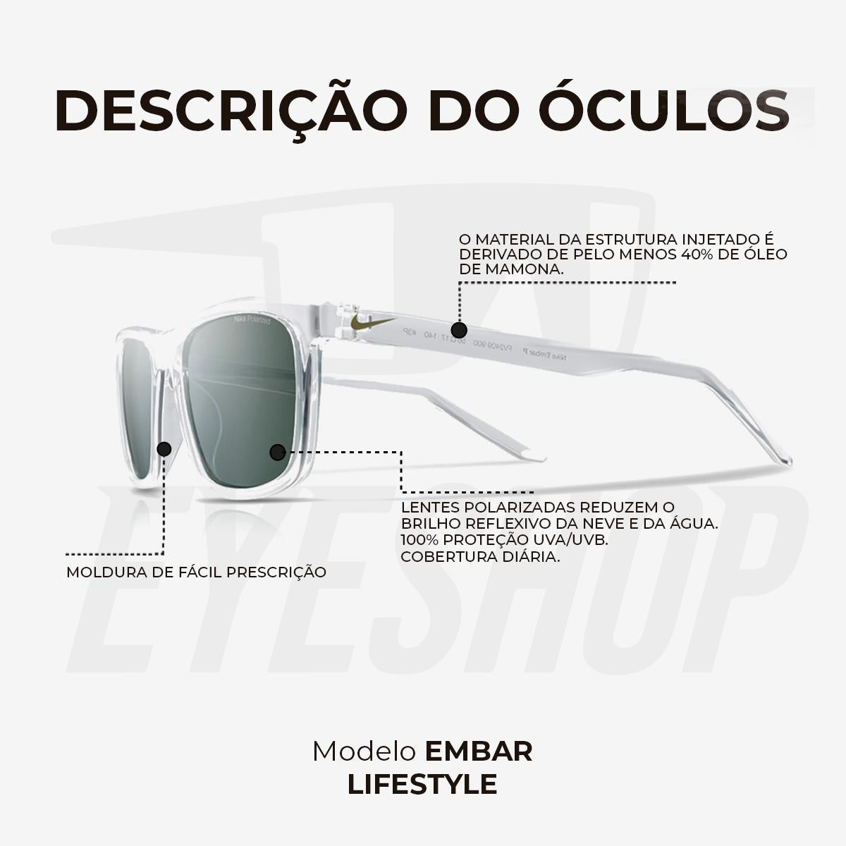 Óculos de Sol Nike Embar FV2409 Clear Polarizado