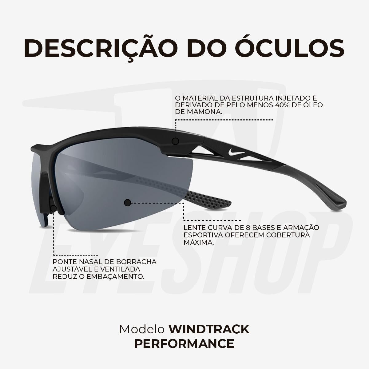 Óculos de Sol Nike Windtrack FV2393 Matte Black Silver Flash
