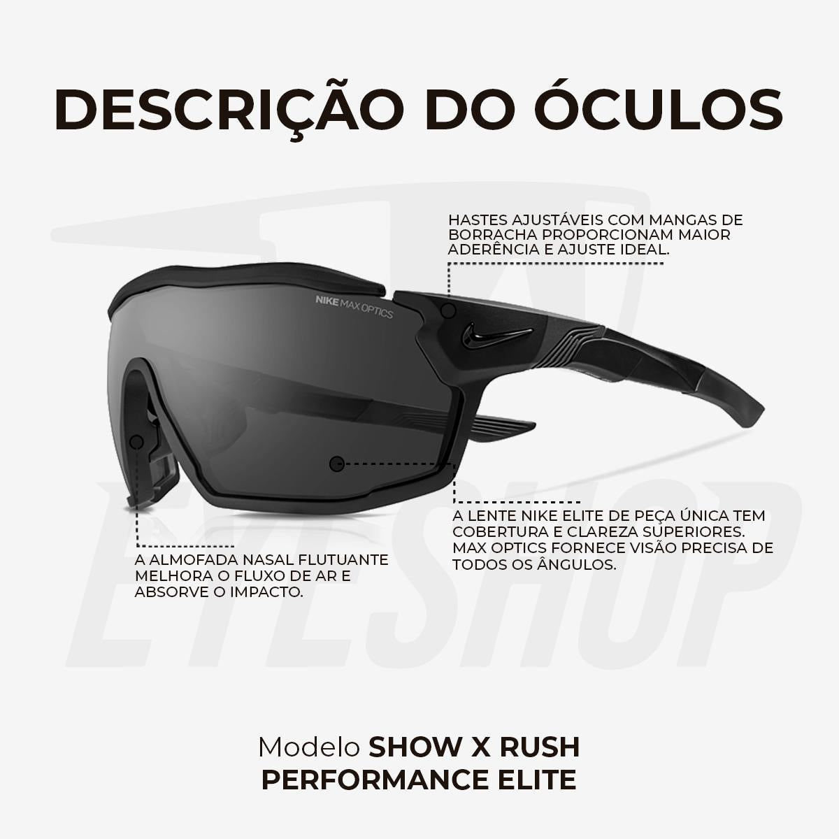 Óculos de Sol Nike Show Rush DZ7368 Black Dark Grey