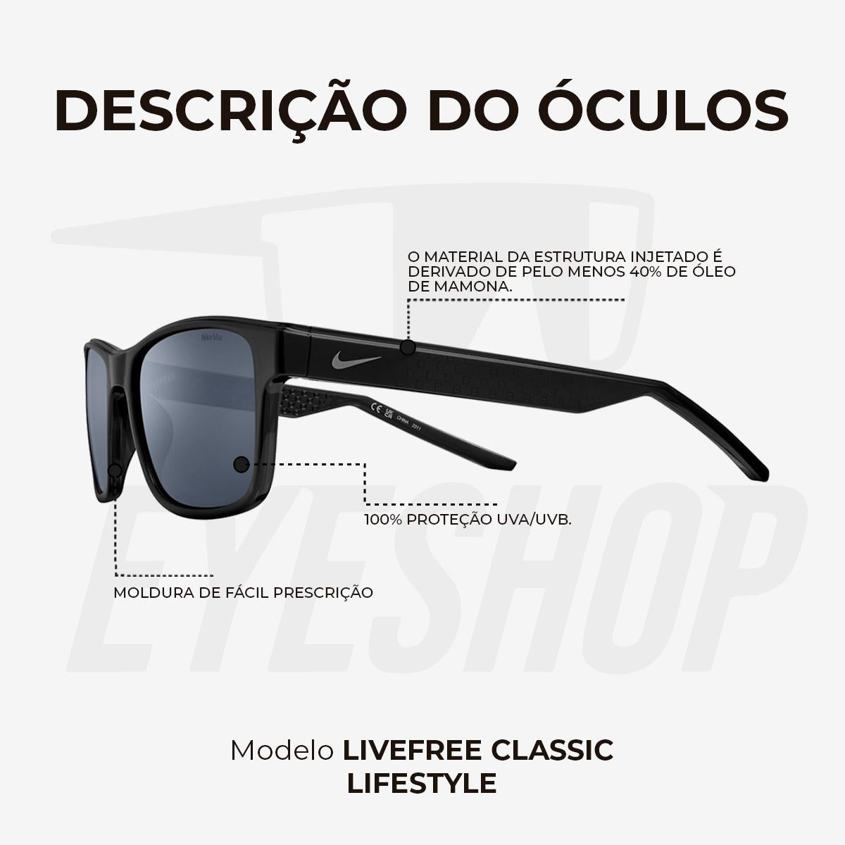 Óculos de Sol Nike Livefree Classic EV24011 Anthracite Grey