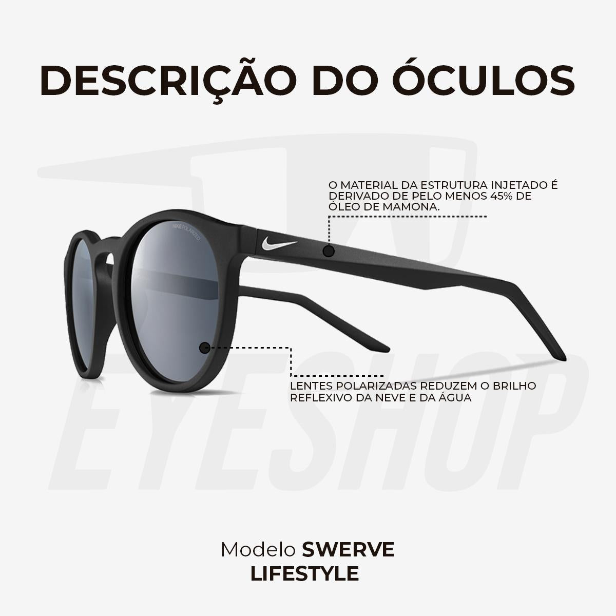 Óculos de Sol Nike Swerve FD1850 Matte Black Polarizado